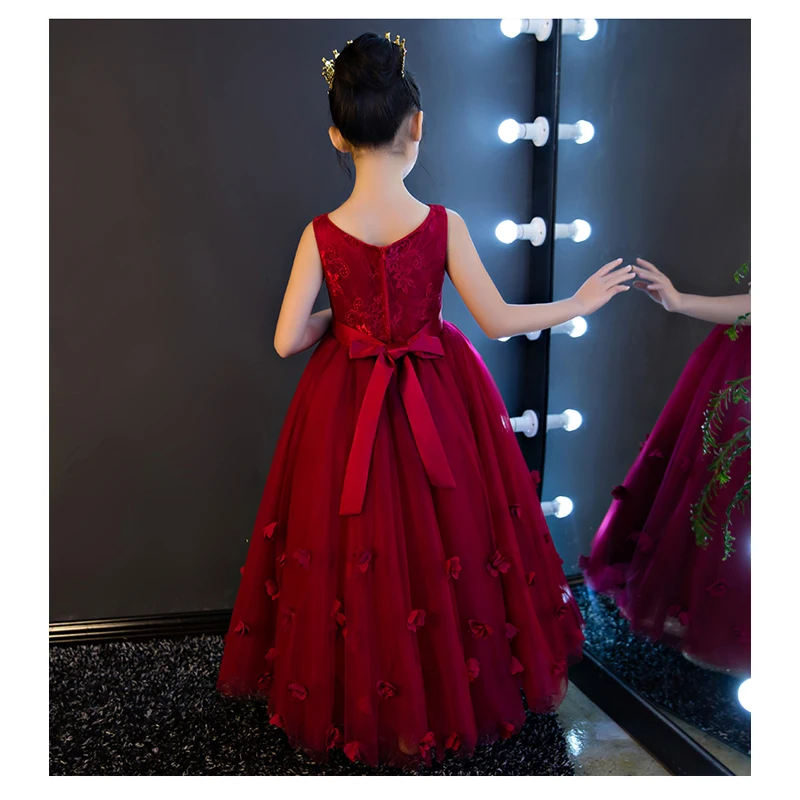 High Quality Wine Girls Piano Performance Dress Newest Design Girl Clothes Party Prom Sleeveless Kids Dresses For P65 | Детская одежда