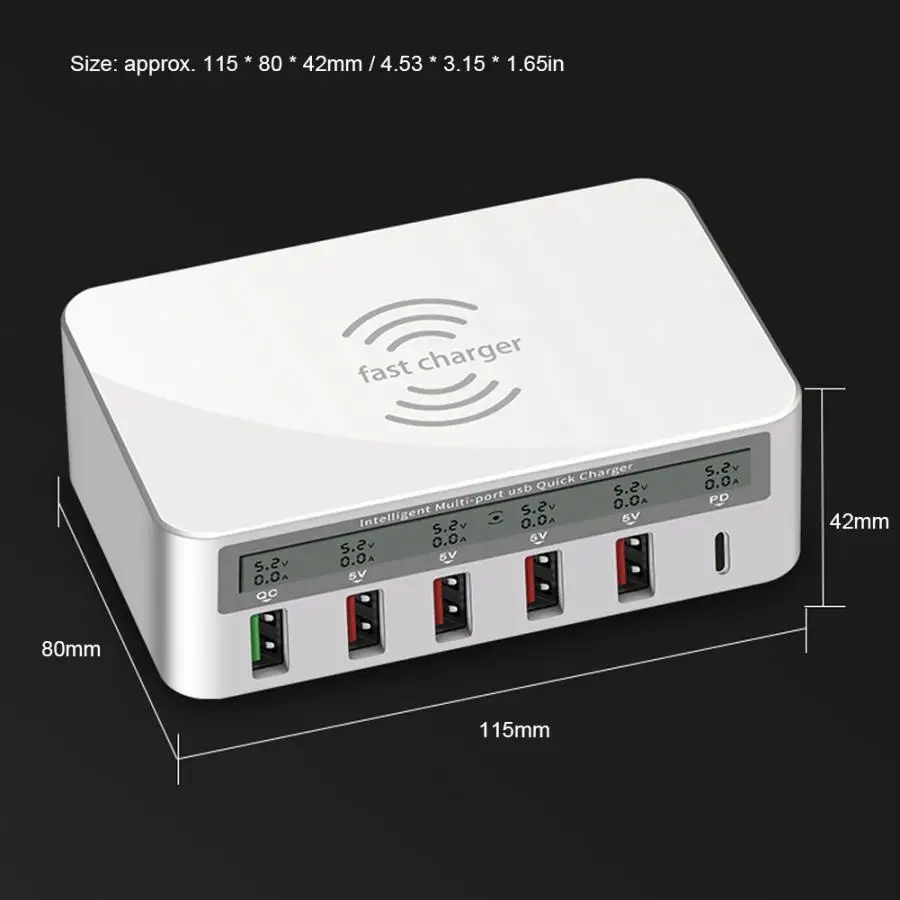Настольный QC3.0 Type C QI Беспроводное зарядное устройство многопортовый USB мобильный