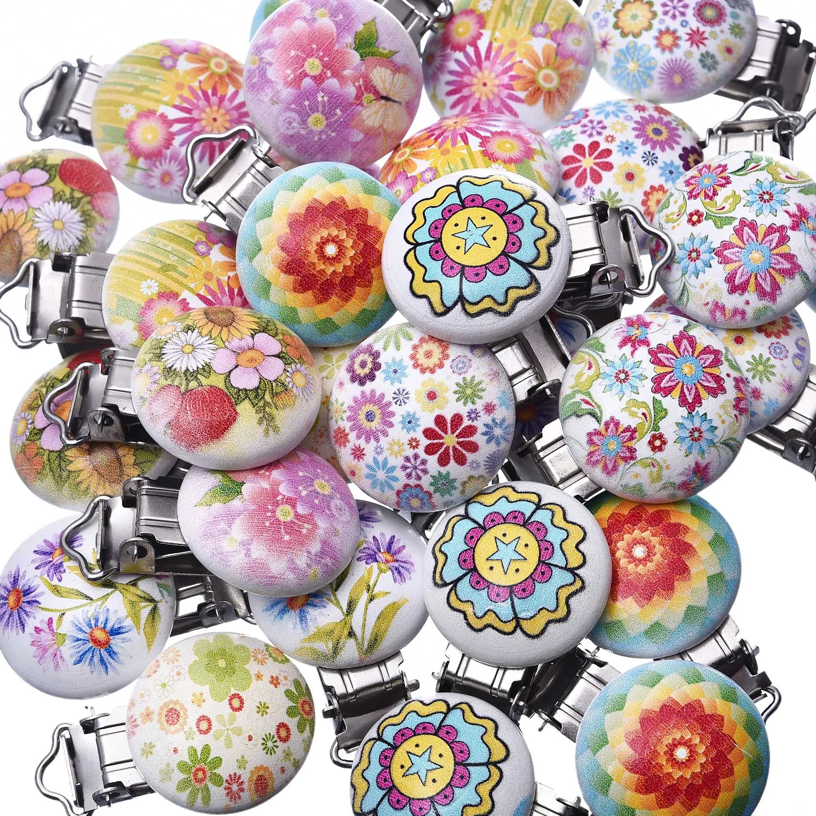 5 шт./партия цветочные принты клипсы для соски металлические держатели смешанные