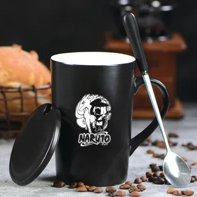 Q OUSSIRRO Наруто Какаши Бесконечность кружки чистый цвет керамические кружки чашка с крышкой и ложкой кухонный инструмент подарок - Цвет: Q