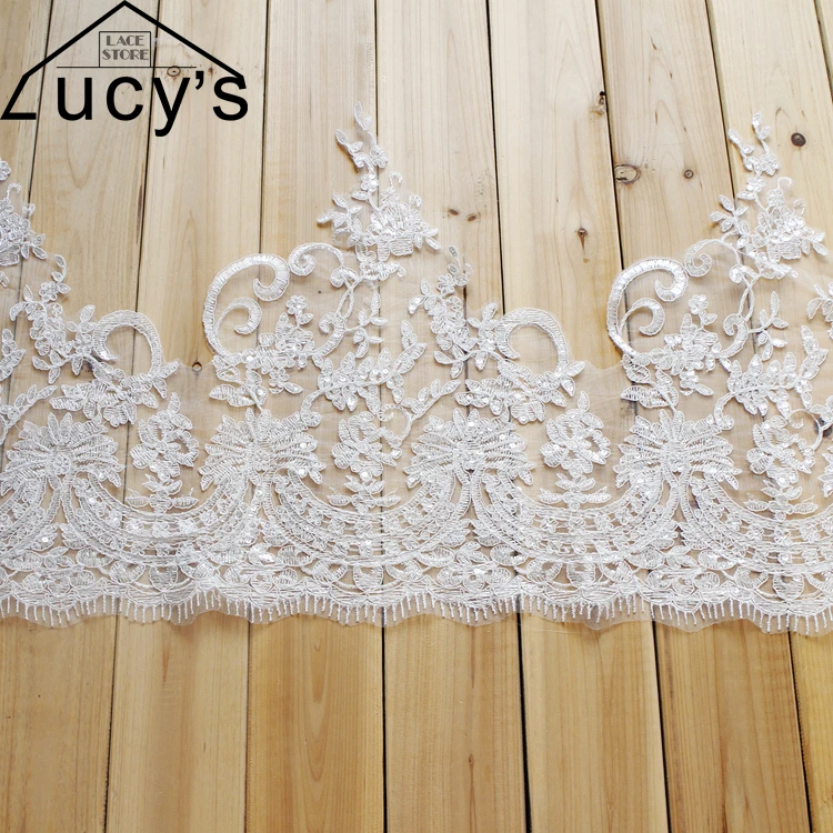 

40CM wide ivory sequins lace trim 6 yards/lot free shipping Embroidery wedding dress lace