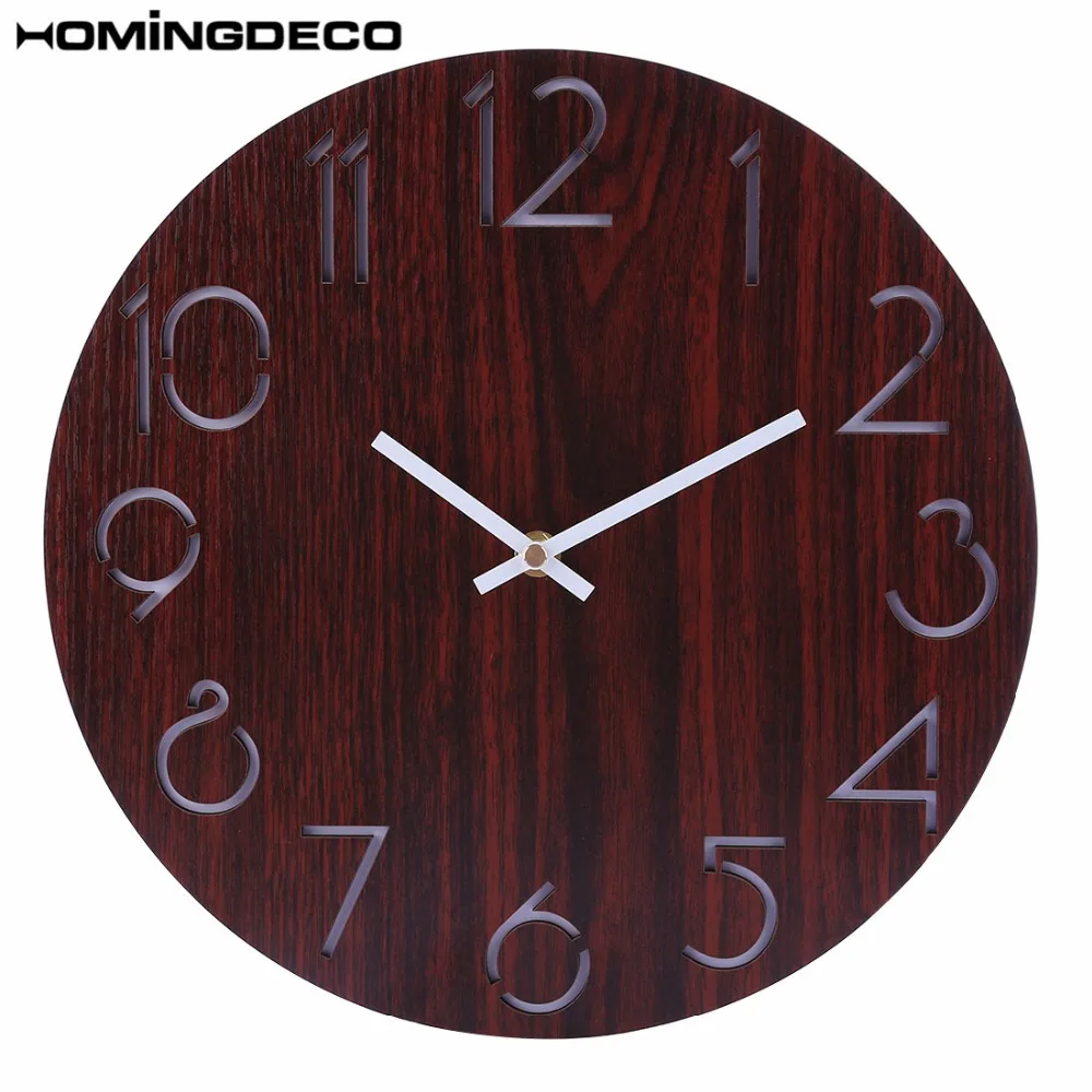 Homingdeco круглые Настенные часы с черной древесиной в винтажном стиле ретро простой