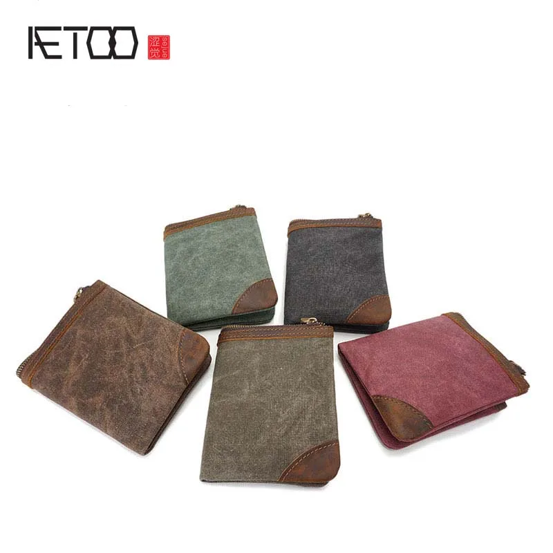 AETOO брендовый винтажный холщовый кошелек короткий параграф ручной работы