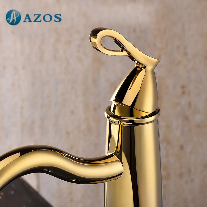 AZOS Bathroom Basin Tap Brass Golden Color Single Hole Deck Mount Hot Cold Mixer Toilet Sink Faucet Furniture MPDKZ163 | Обустройство