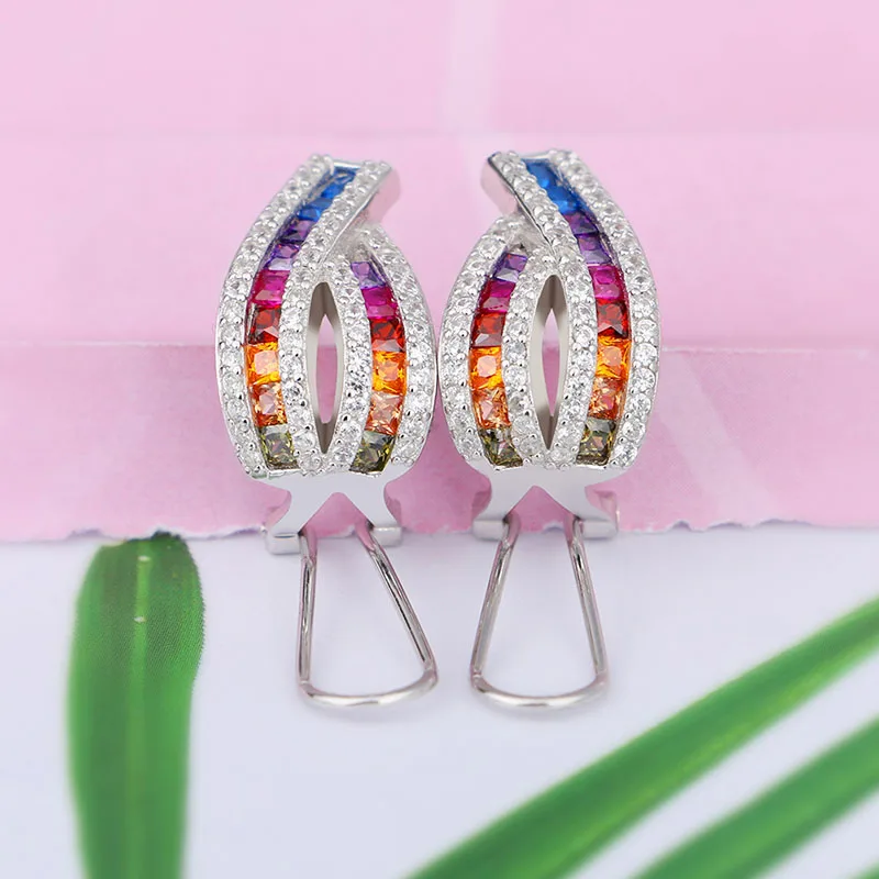 Женские серьги из серебра 2019 пробы с разноцветными фианитами|Серьги-гвоздики| |