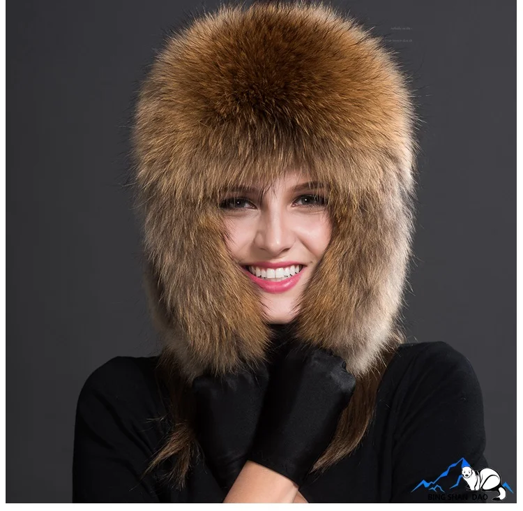 Женская шапка из лисьего меха с густым мехом лыжная зимняя теплая один размер