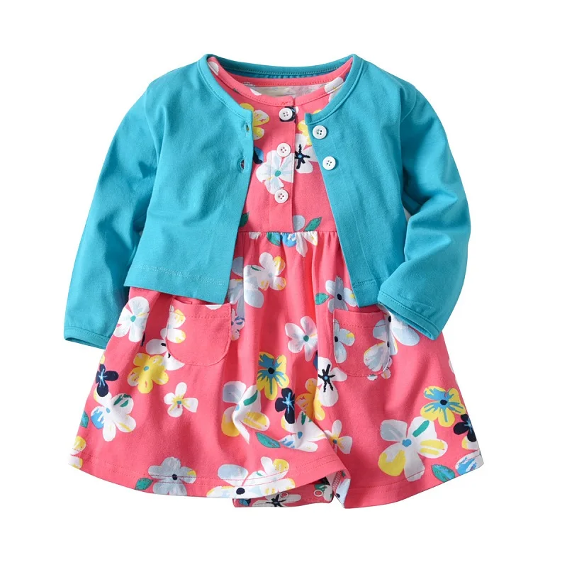 

Baby girl flower dress set 2pcs cardigan+jumpsuit dresses girls clothes 0-24M cotton newborn spring autumn children's clothing