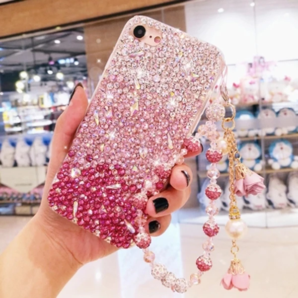 Розовые градиентные блестящие стразы чехол для телефона iPhone X XS Max XR 11 Pro 8 7 Plus 6 6S