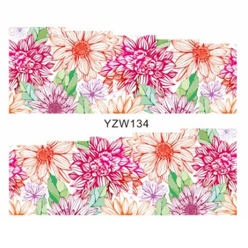 YZW134 Наклейки для дизайна ногтей, наклейки для кошек, цветов, переводные наклейки с водой, Слайдеры для украшения ногтей, тату, маникюрные обертывания, инструменты, наконечники - Цвет: YZW134