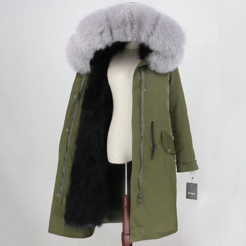 Пальто с натуральным мехом, бренд X-long Parka, водонепроницаемая ткань, верхняя одежда, зимняя куртка для женщин, натуральный Лисий мех, капюшон, подкладка из лисьего меха, отстегивается