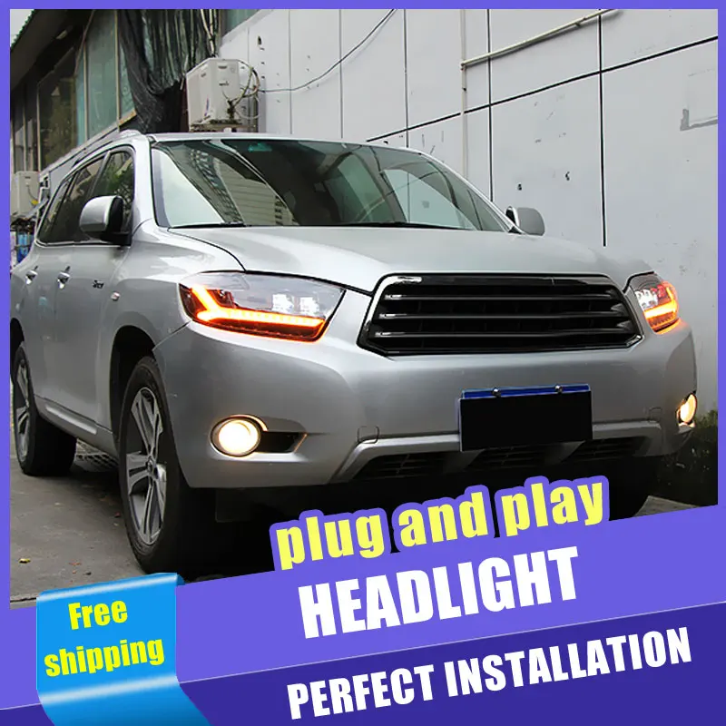 

2PCS Car Style LED headlights for Toyota Highlander 2009-2011 for head lamp LED DRL Lens Double Beam H7 HID Xenon bi xenon lens