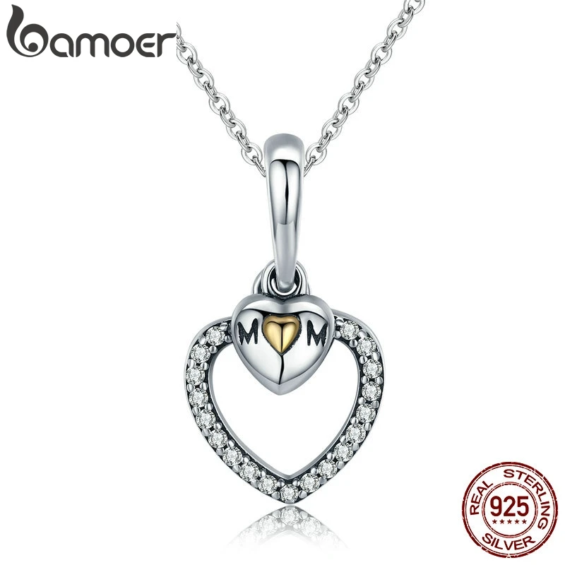 BAMOER, подарок матери, 925 пробы, серебро, для мамы, любовь, Золотое сердце, подвеска, ожерелье для мамы, цепочка, ожерелье, ювелирное изделие, подарок