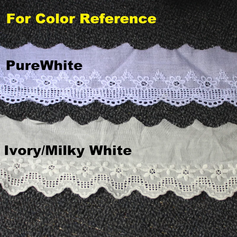 

YACKALASI 100% Cotton Lace Trim Eyelet Embroidered Lace Fabics Swiss Cotton Voile Sewing Apparel Trims Appliqued Ivory 14.5CM