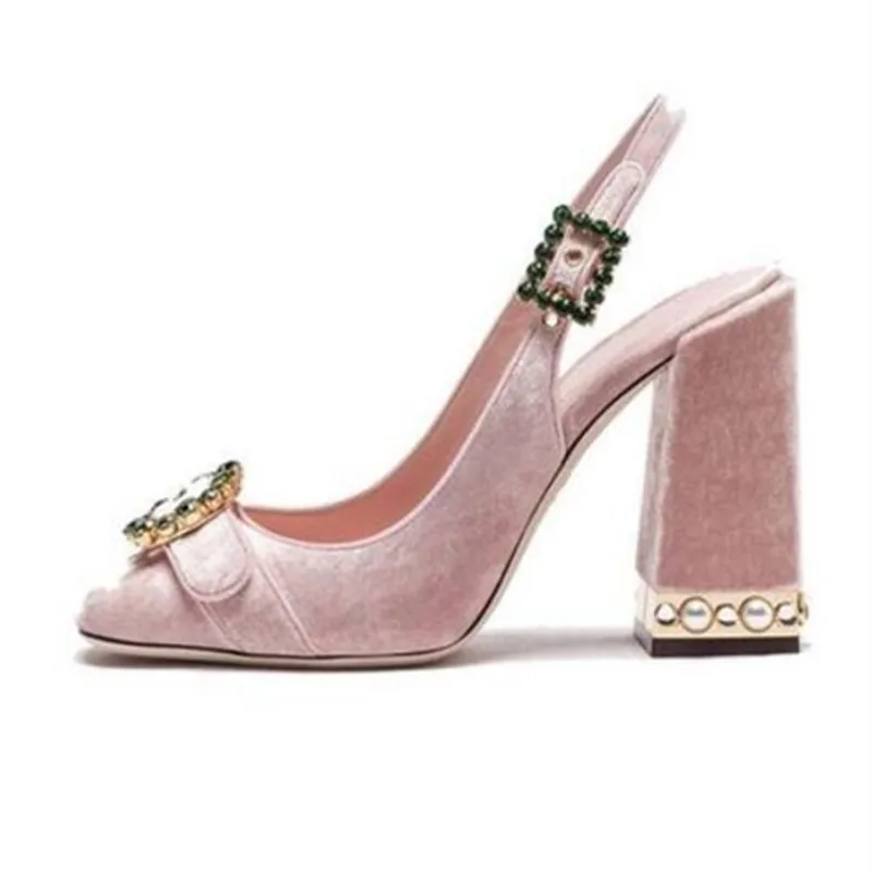 Brand New Runway Sandal Thick Chunky Heel Jewelry Heel Peep Toes Buckle Strap Mary Jane Shoes Hot Women Sandals