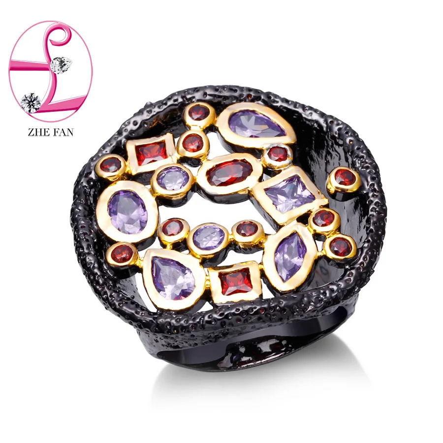 ZHE FAN AAA кубический цирконий античный черный золотой цвет винтажные большие