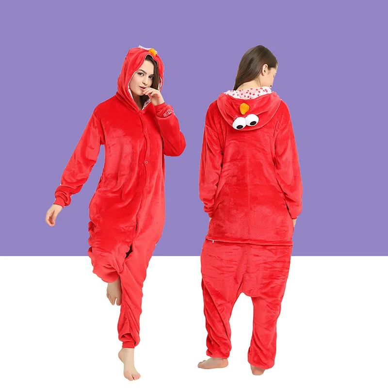 JINUO Winter Flannel Red And Blue Monster Monkey Cartoon Animal Costume Pajamas Women Adult Sleepwear Fashion Design Pajama |