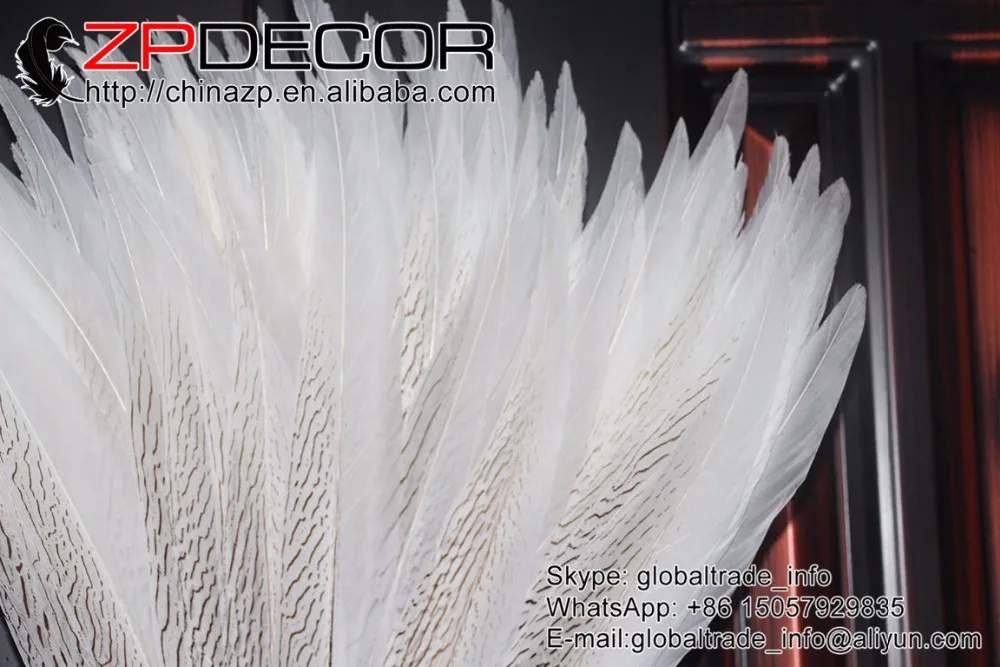 

ZPDECOR 16-18inch(40-45cm) 10pieces/lot Top Quality White Bleached Silver Pheasant Costumes Decoration