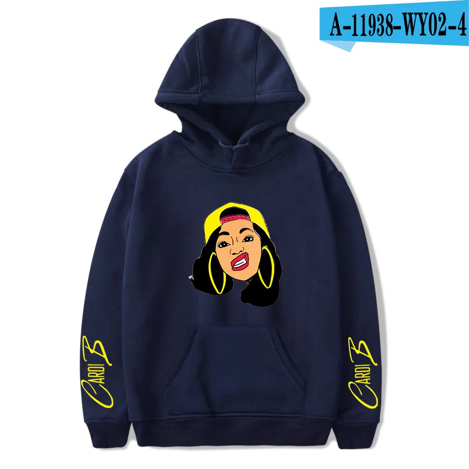 navy blue Осень Cardi B толстовки для женщин и мужчин модные толстовки хип-хоп худи Cardi B Женские/толстовки для девочек пуловер черная одежда - Цвет: navy blue