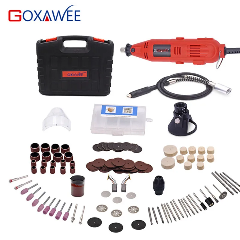 GOXAWEE 220V Электрический мини-дрель гравер переменная Скорость роторный с гибким валом 181 шт. аксессуары Мощность инструменты для Dremel - Цвет: 4006