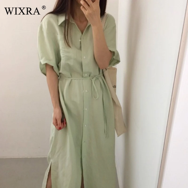 Женское платье с поясом Wixra Повседневное до середины икры коротким рукавом и