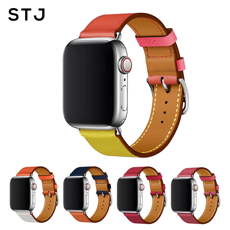 STJ один тур ремешок для наручных часов Apple Watch Series 4/3/2/1 38 мм 42 мм/40 44 iwatch кожаный