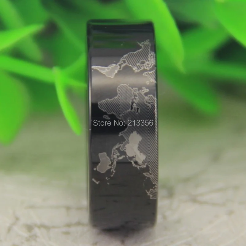 Лидер продаж черное блестящее кольцо 8 мм США Канада уникальный дизайн карты мира