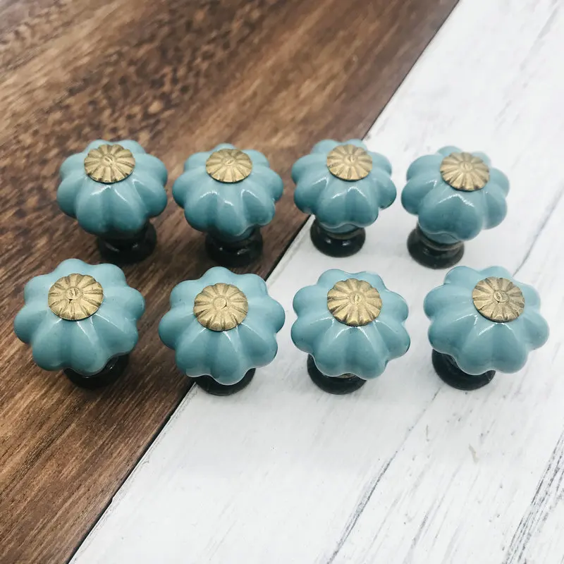 10x Синяя Керамическая дверная ручка с тыквой антикварные мебельные ручки и 25 мм