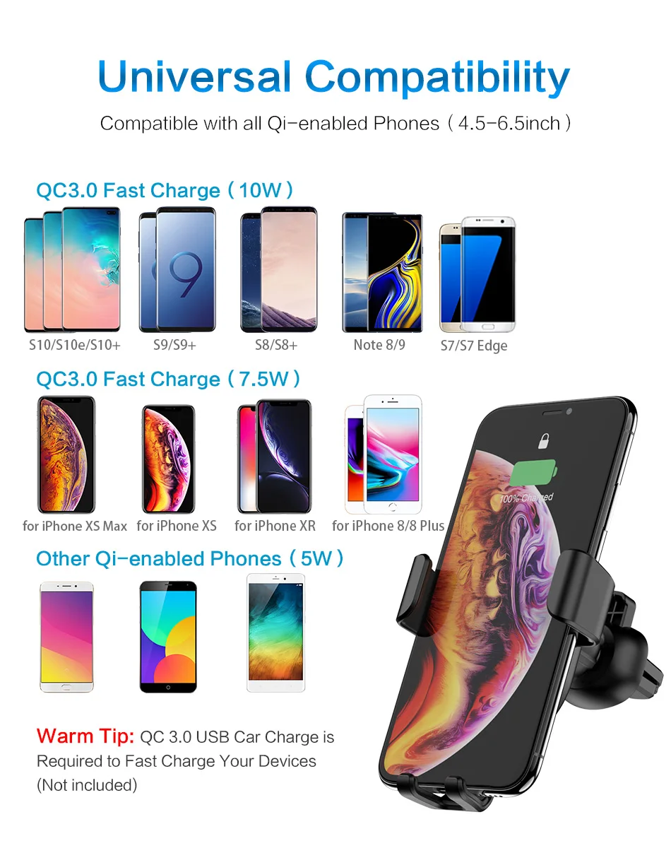 Floveme QI Беспроводное зарядное устройство для iPhone samsung гравитационный автомобильный держатель телефона в автомобиле 10 Вт Быстрая зарядка Air Mount Stand charger