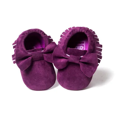 purple bow Для новорожденных, для маленьких мальчиков и девочек, которые делают первые шаги; мягкая подошва кожаная бахрома pu с нескользящей подошвой на шнуровке детские кроватки обуви Mocassion обувь - Цвет: purple bow