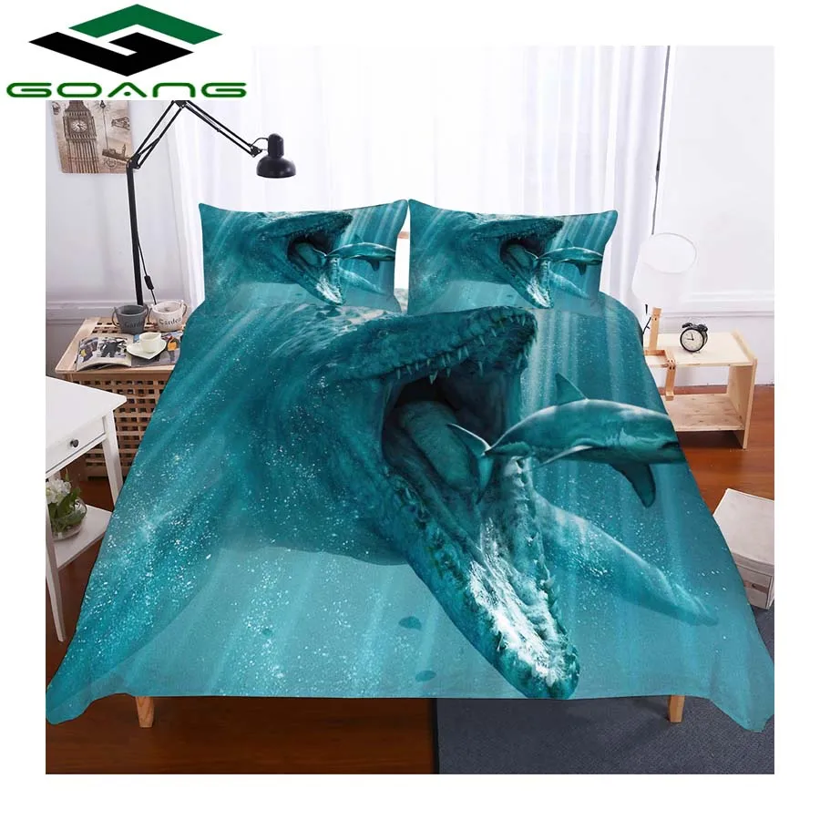 GOANG 3d цифровая печать морская Акула постельное белье пододеяльник простыня, наволочка 3 шт. тема отель текстильные постельные принадлежности для дома - Цвет: Белый