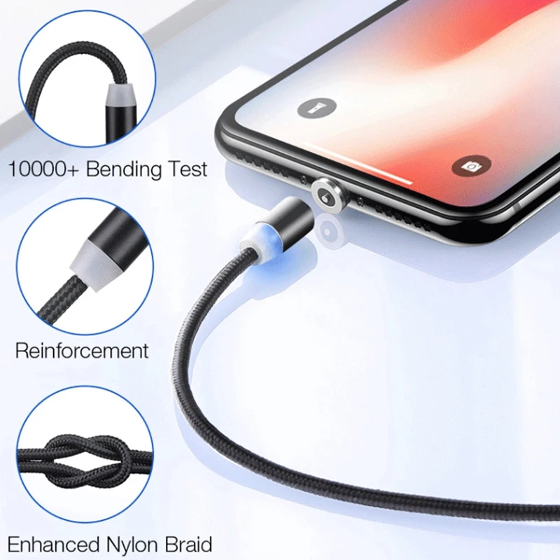 СВЕТОДИОДНЫЙ Магнитный зарядный Micro USB C кабель для iPhone XR XS MAX X 7 6 Plus кабели 1 м Type