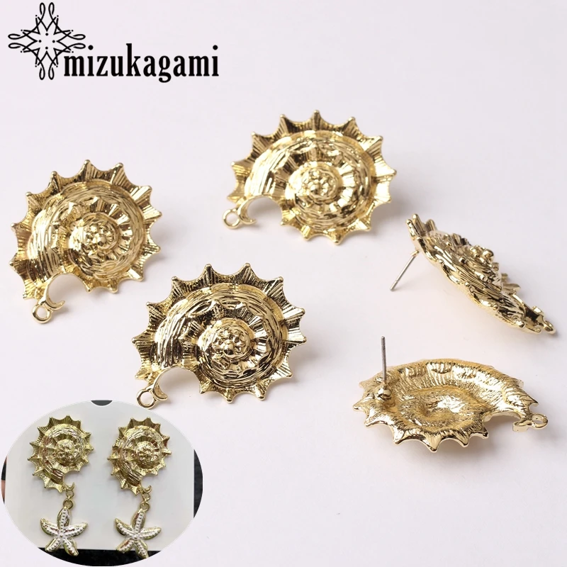 

Zinc Alloy Golden Spiral Conch Shell Earrings Base Connectors 6pcs/lot For DIY Fashion Beach Earrings Jewelry Making Accessories