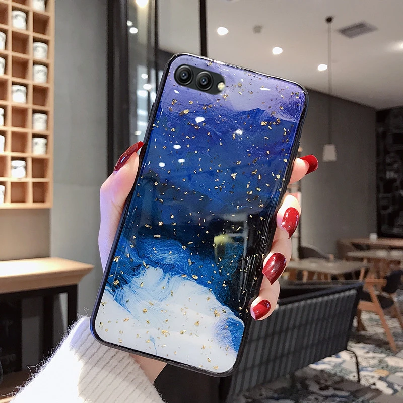 gold foil bling phone case for Huawei honor view v10 lite 8 pro 9 10 8x v9 luxury glitter cloud holder stand back cover fundas | Мобильные
