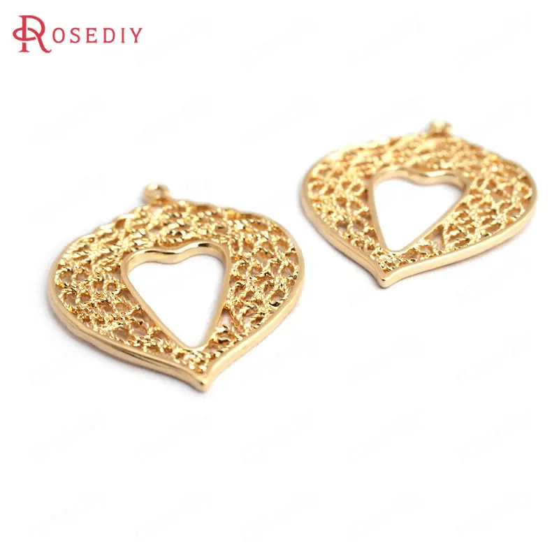 (34890)6PCS 34x24MM 24K Gold Color Brass Mesh Pattern Heart Charms Pendants High Quality Diy Accessories Jewelry Findings | Украшения и