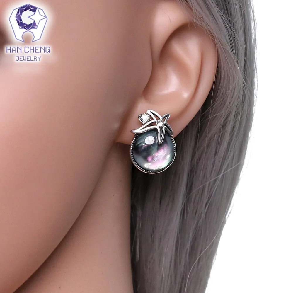 HanCheng Новые Модные Винтажные серьги-клипсы Стразы с круглым опалом морскими