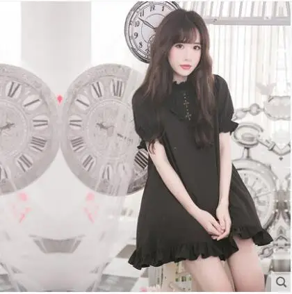 

Princess sweet lolita dress [Dolly Delly] original cross kindergarten Chiffon ruffles black soft sister summer dress Dolley-0061