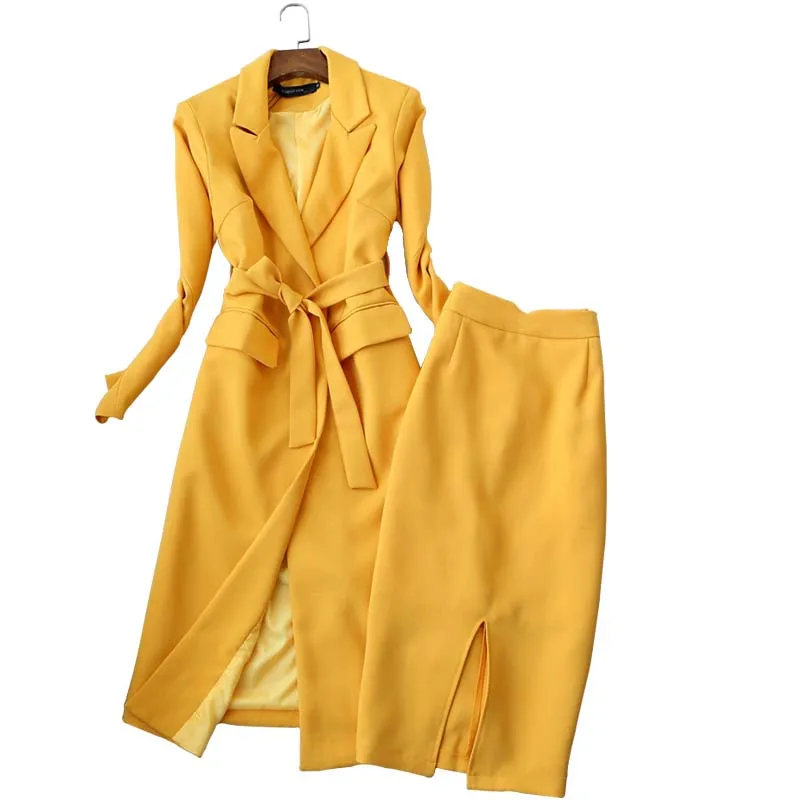2 piece set women fashion suit female autumn new fashion slim long sleeves long suit windbreaker + high waist skirt two-piece