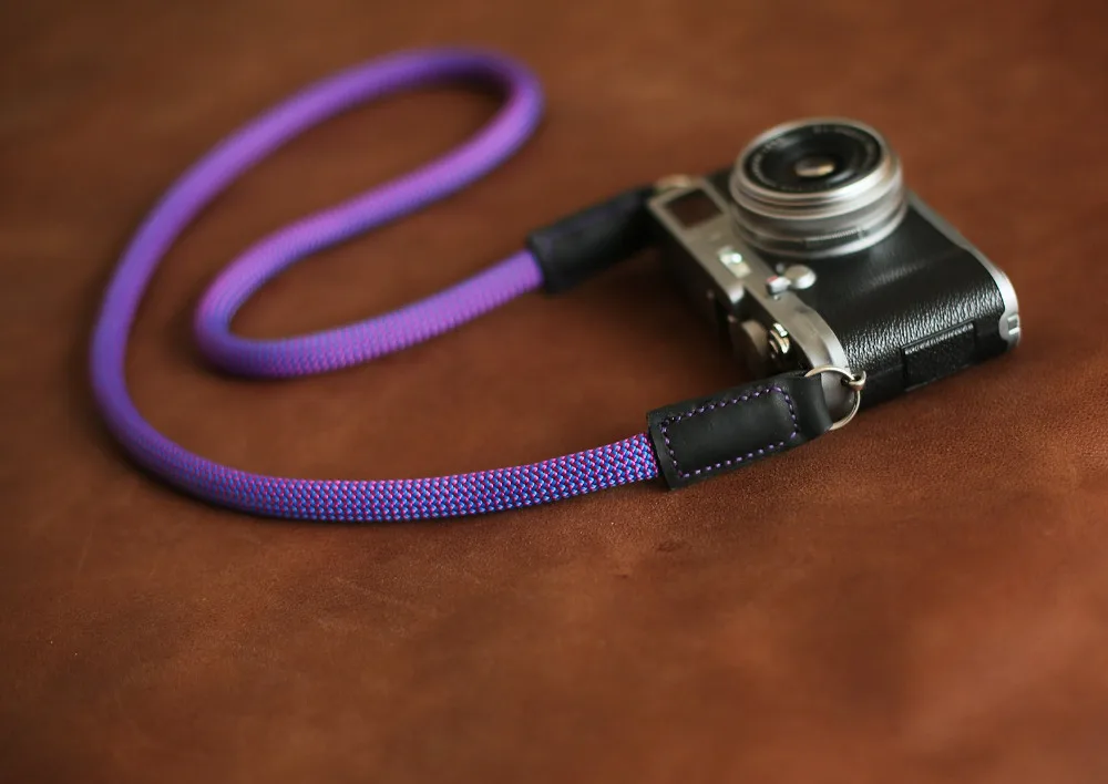 Windmup COOL Blue purple Climbing rope 10mm Black leather handmade Camera neck shoulder strap | Электроника