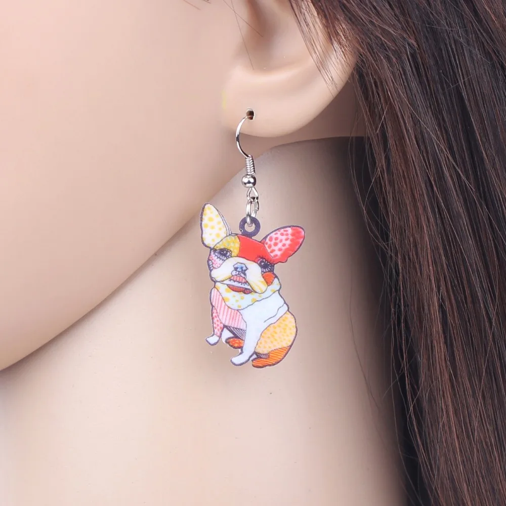 Bonsny Drop French Bulldog Pug Dog Earrings Big Long Dangle Earring Acrylic ANIMAL Fashion Jewelry For Women Children Girl Gift | Украшения
