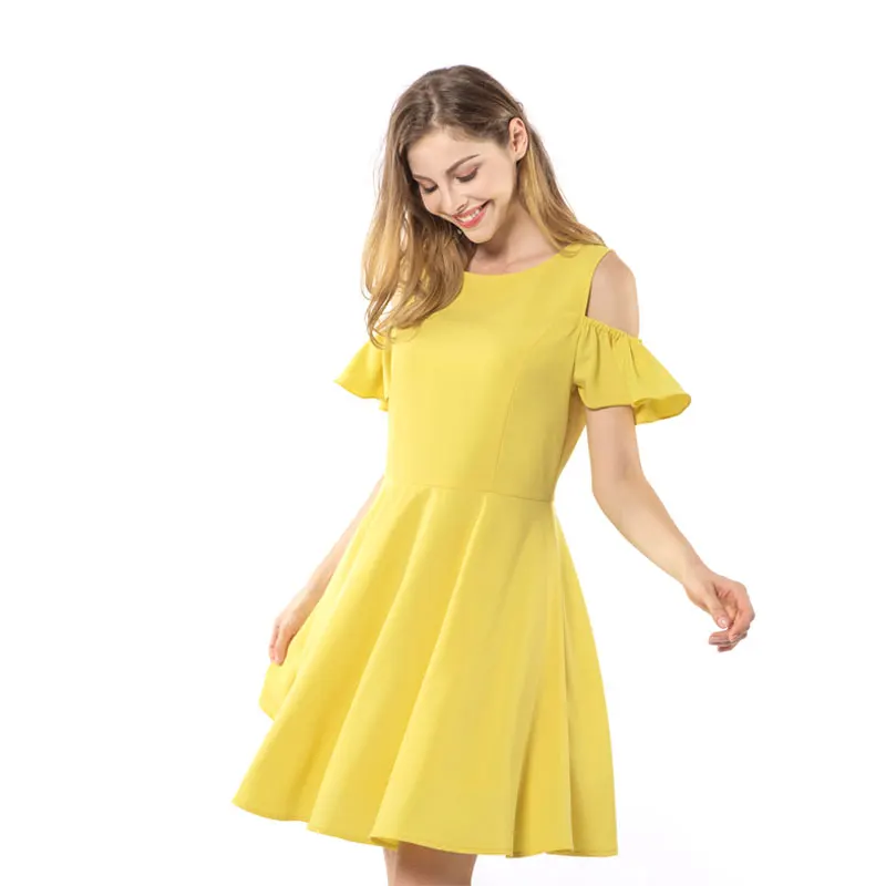 Элегантное желтое вечернее платье Apperloth с оборками эластичное летнее открытыми