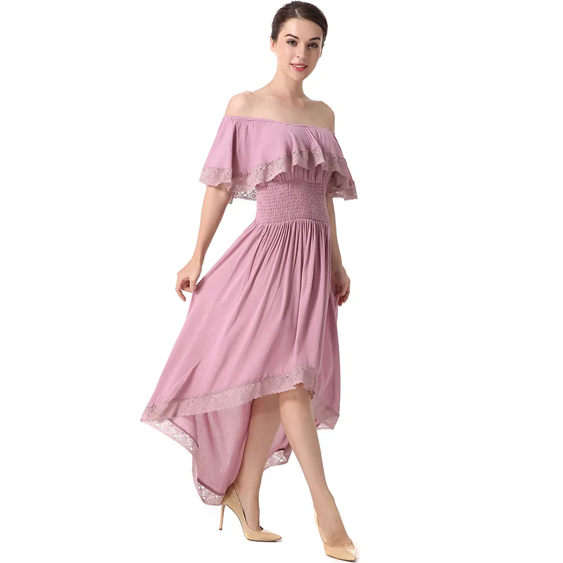 Witsources женские пикантные Slash шеи шифон платья 2018 лето короткое спереди сзади