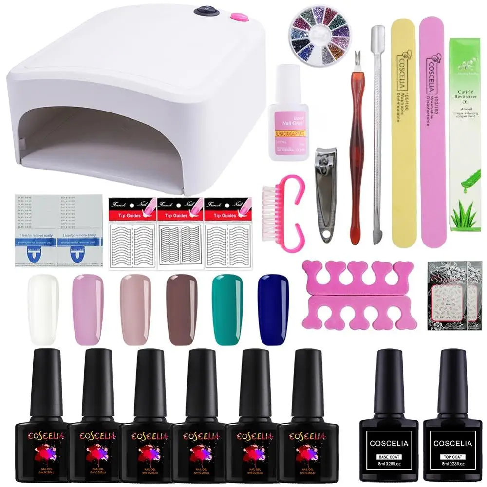 6 Color Kit 02 Набор лаков для ногтей 36 Вт УФ лампа Сушилка для ногтей маникюрный набор 6 шт. лак Полупостоянный УФ гель для ногтей инструменты для маникюра - Цвет: 6 Color Kit 02