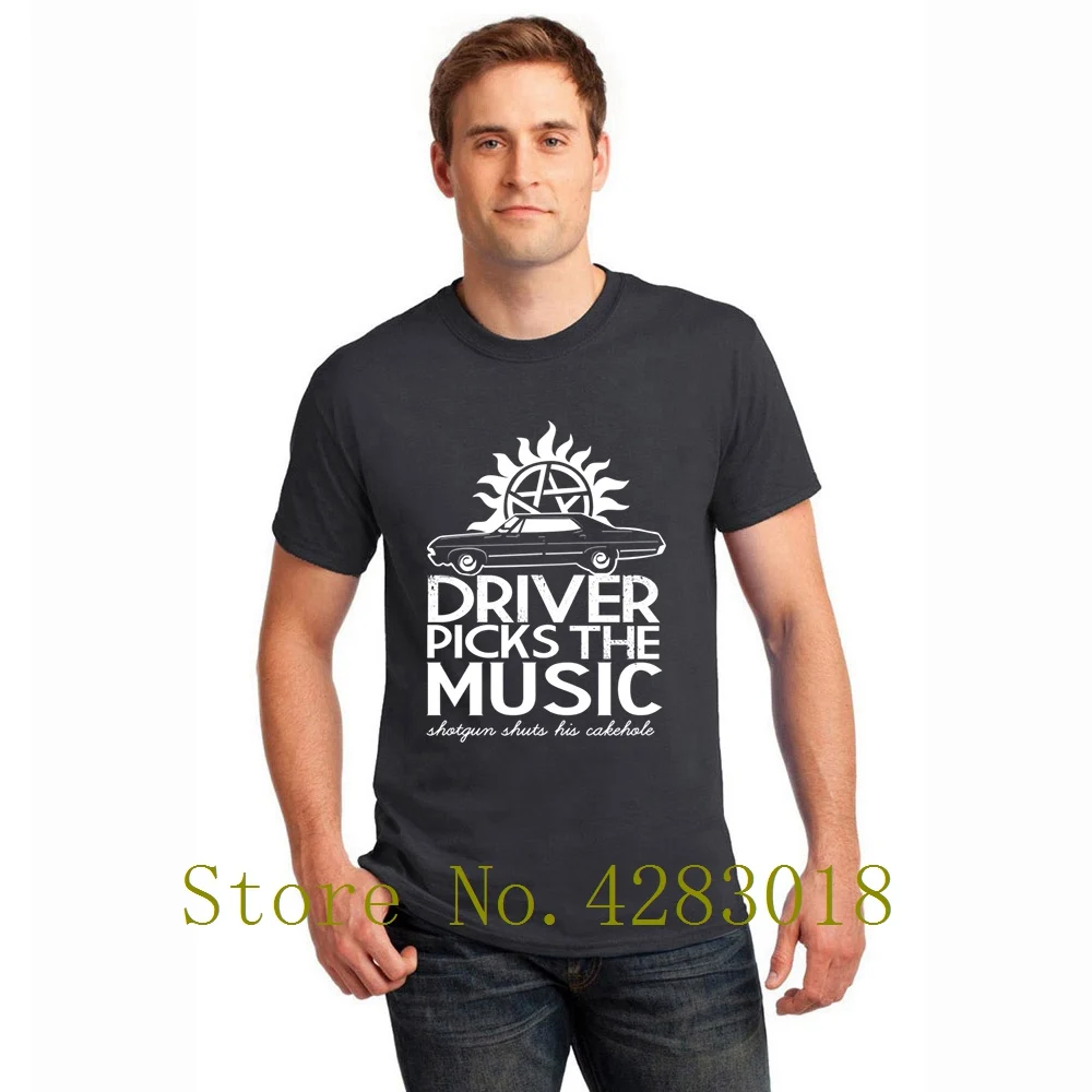 Мужская футболка с круглым вырезом Supernatural Driver Picks The Music Cool трикотажная летняя