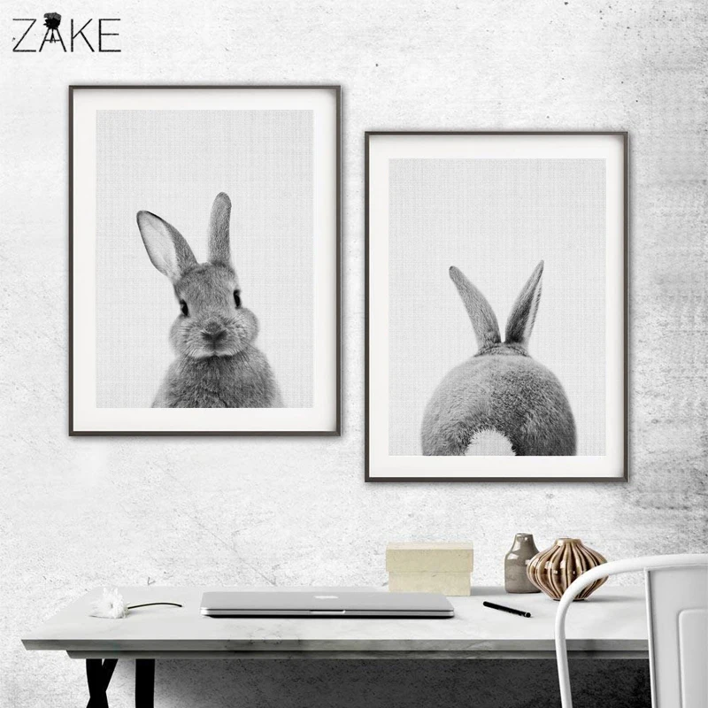 

Rabbit Tail Canvas Painting Nursery Wall Art Animal Poster and Print Nordic Woodland Picture for Kids Baby Girls Room Home Decor