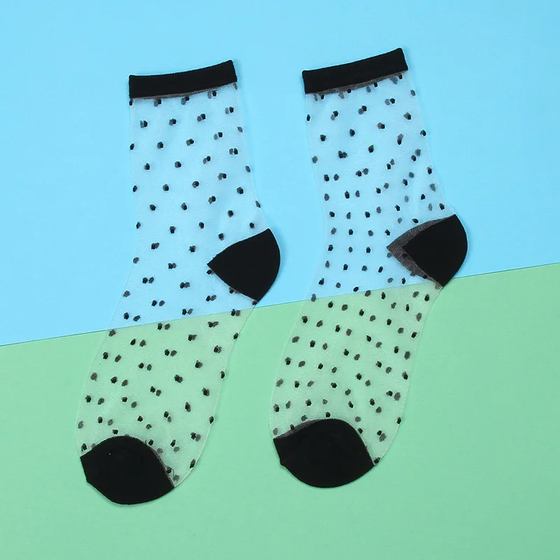 black-dot Женские шелковые кружевные прозрачные носки, черно-белые сетчатые носки, летние модные эластичные тонкие женские носки, прозрачные Чулочные изделия - Цвет: black-dot