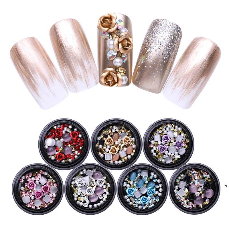 1 коробка 3D Стразы для ногтей розовые синие цвета ноготь маникюрный разные