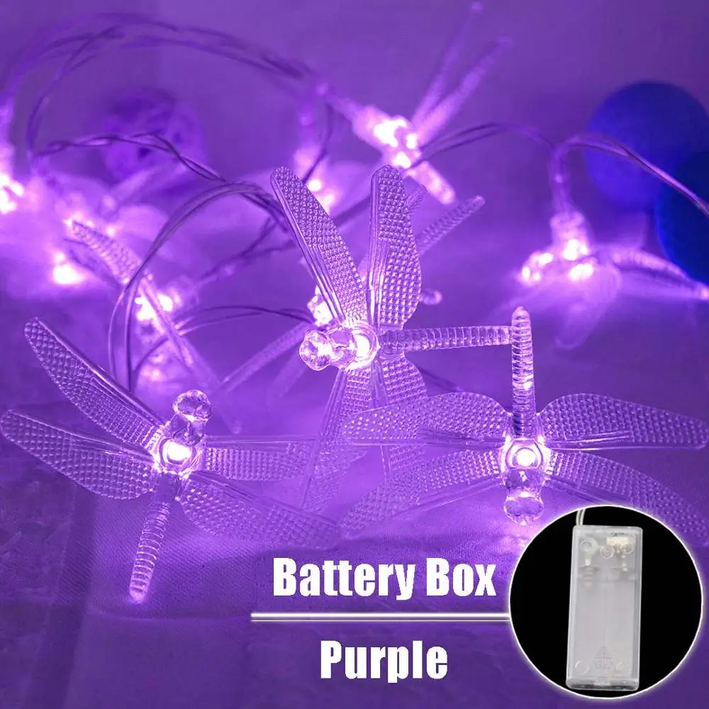 Purple (Battery) Рождественский Светильник Стрекоза светодиодный Сказочный светильник s 10 светодиодный s для рождественские вечерние украшения гирлянды USB или на батарейках IQ - Испускаемый цвет: Purple (Battery)