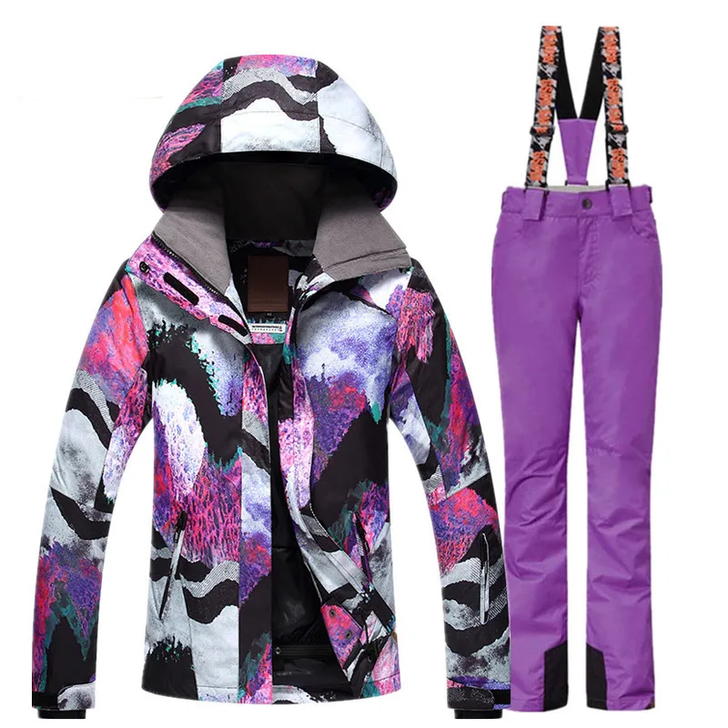 Ski Suit Women Winter Skiing Jacket + Pants Thermal Thicken Snow Sportswear Waterproof Breathable Snowboard Sets | Спорт и