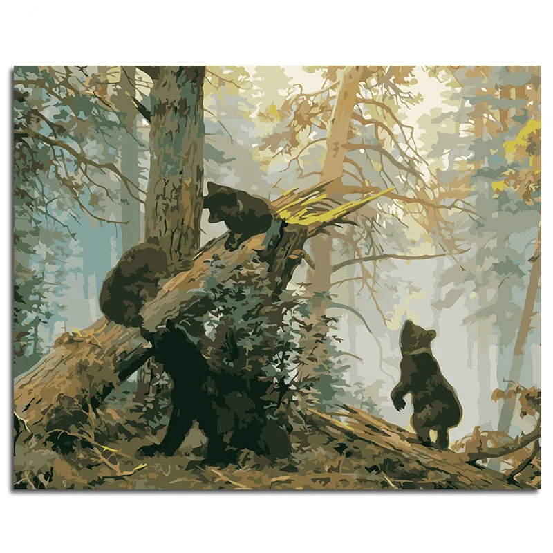 Бескаркасные игральные Детеныши животные Абстрактная живопись Diy Цифровая Семья