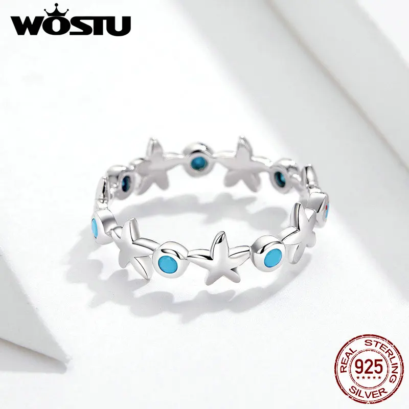 WOSTU 100% Настоящее серебро 925 пробы кольца для женщин Летний стиль Морская звезда на